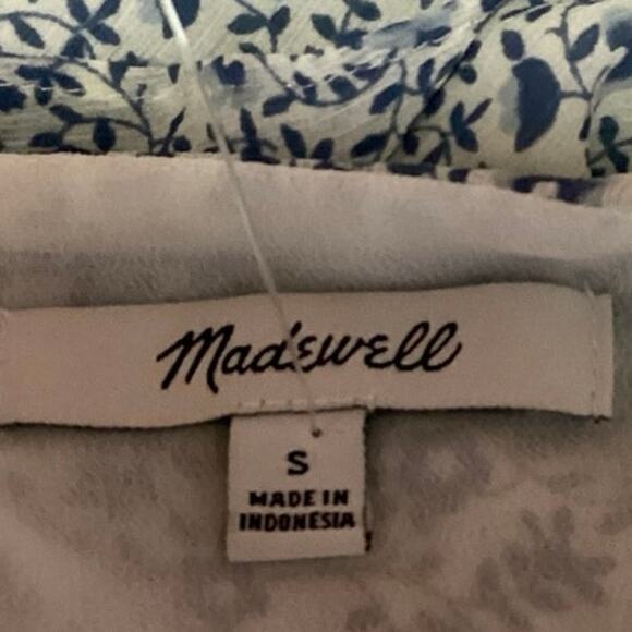 Madewell Georgette Blue Floral Ruffle Flutter Sleeve V-Neck Peplum Blouse Top S - Picture 3 of 4